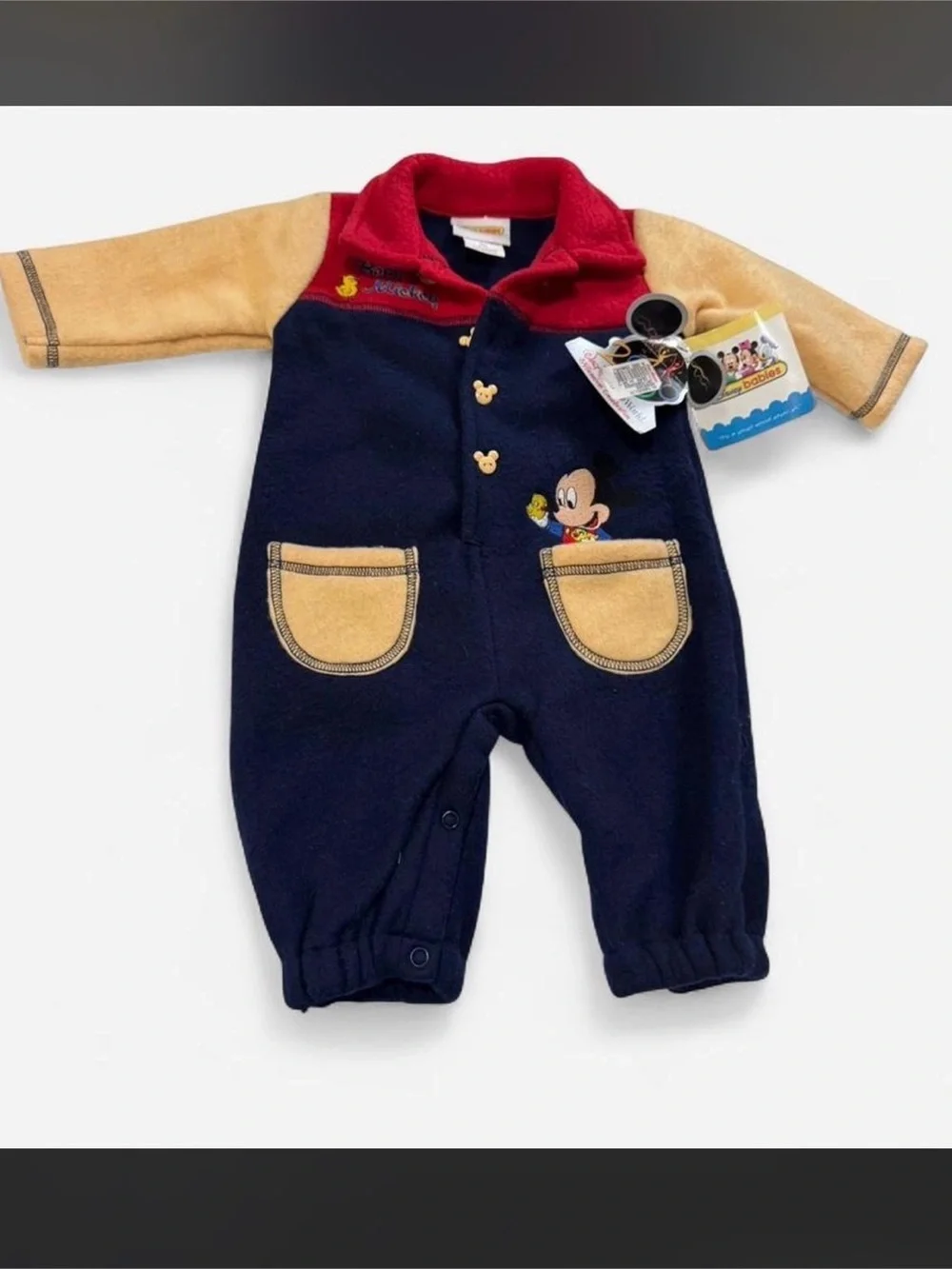 Disney Babies Mickey Mouse Fleece Colorblock Romper Vintage New